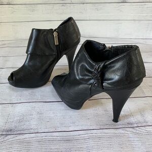 BAMBOO Navy Blue Peep-Toe Heels